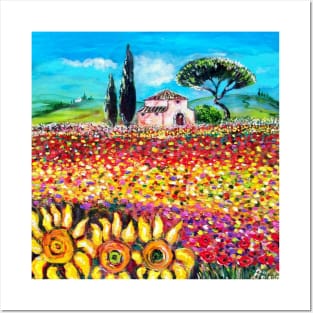 FLORA IN TUSCANY LANDSCAPE, Sunflowers and Colorful Flower Fields Posters and Art